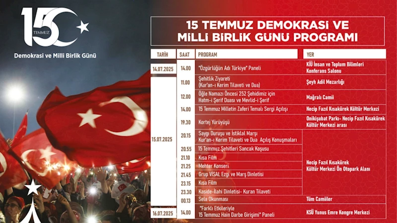 Kahramanmaraş’ta 15 Temmuz Demokrasi ve Milli Birlik Günü Etkinlik Takvimi Açıklandı