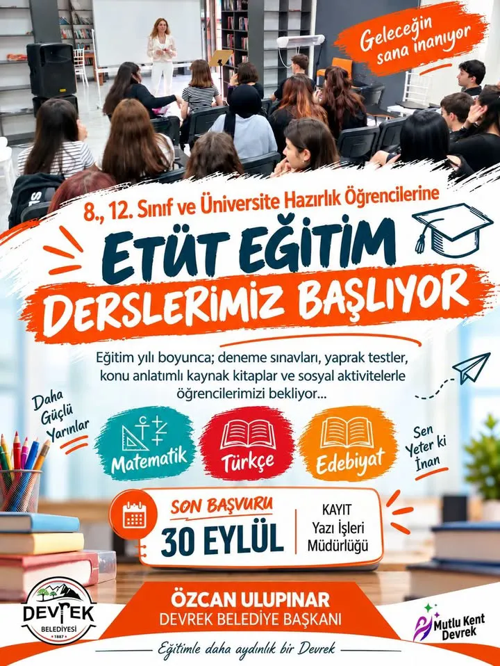Devrek Belediyesi'nden Gençlere Ücretsiz Etüt Eğitimi Desteği
